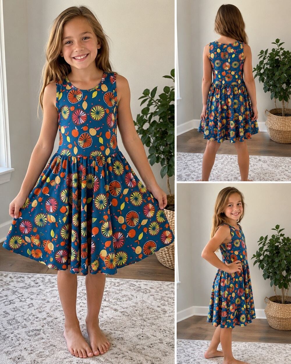 DotDotSmile Citrus Fruit Twirl Dress Girls Size 8/10